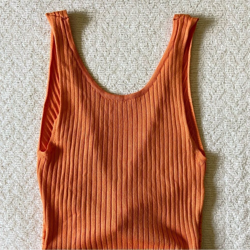 Jolie & Joy Sleeveless Ribbed Twist Back Orange Sweater Pencil Bodycon Dress - Picture 2 of 8